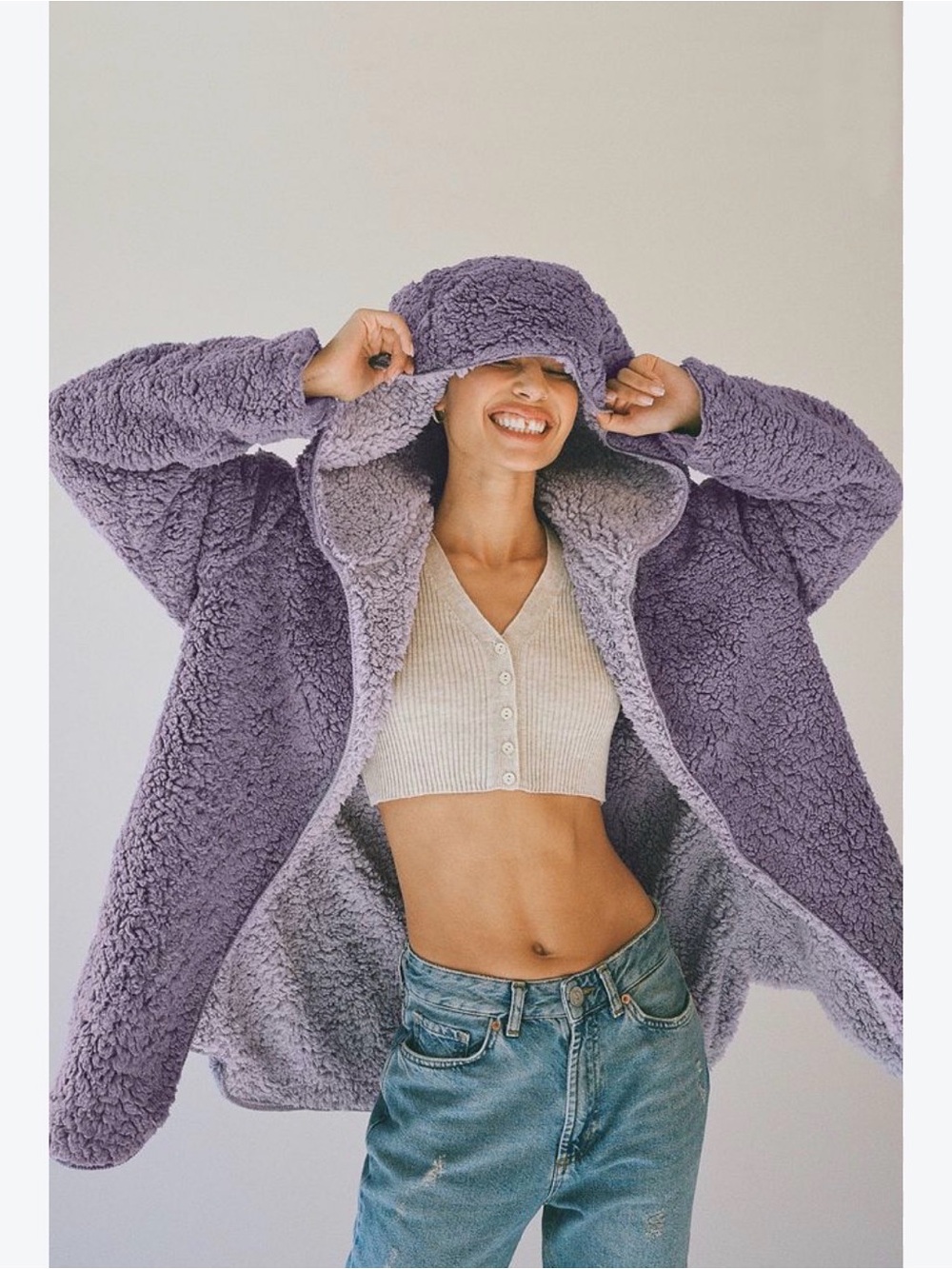 New URBAN OUTFITTERS Carmella Reversible Hooded Teddy Jacket Sz M/L